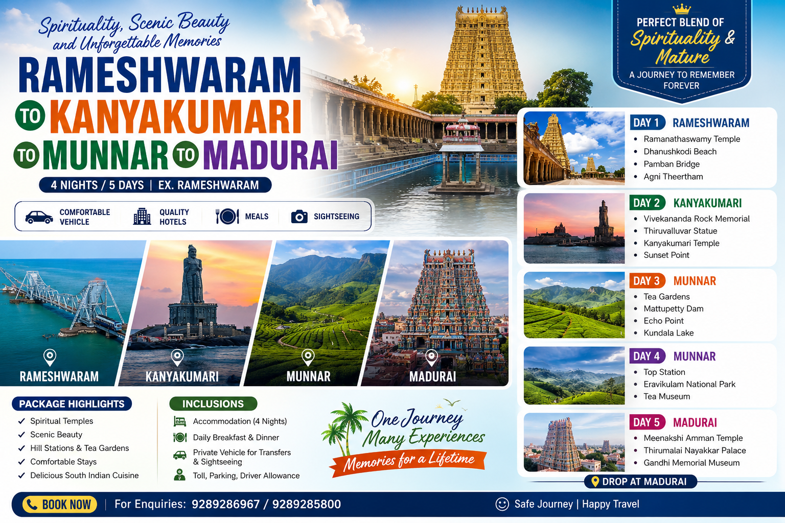 RAMESHWARAM – KANYAKUMARI – MUNNAR – MADURAI TOUR | 6 Days / 5 Nights